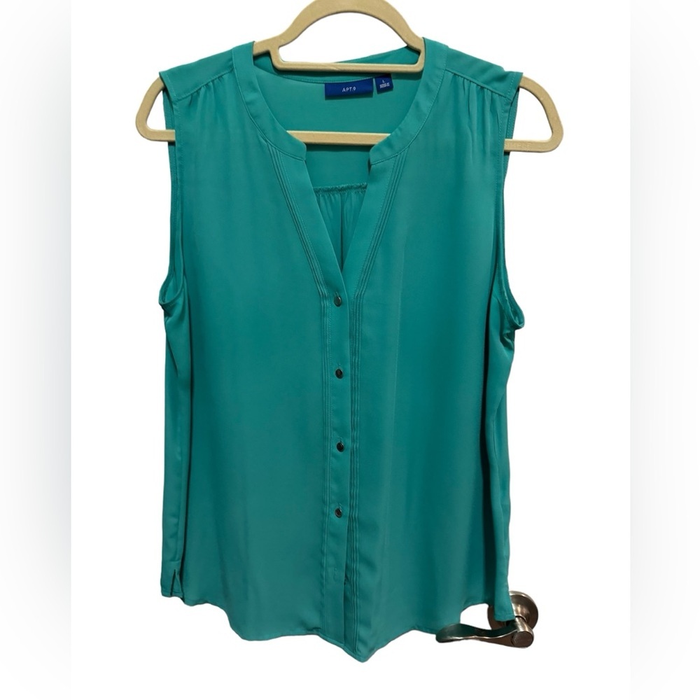 Apt 9 - Teal polyester V-Neck Button Front Top - Size L